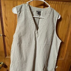 Eddie Bauer Black and White Striped V-Neck Blouse